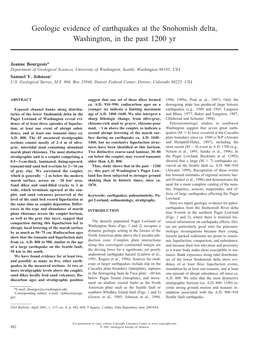 Geologic Evidence of Earthquakes at the Snohomish Delta, Washington, in the Past 1200 Yr