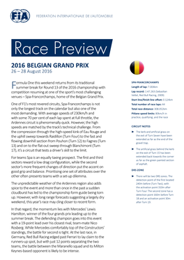 2016 BELGIAN GRAND PRIX 26 – 28 August 2016