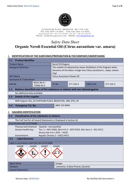 Safety Data Sheet Organic Neroli Essential Oil (Citrus Aurantium Var