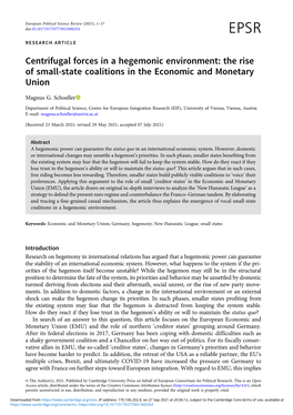 Centrifugal Forces in a Hegemonic Environment: the Rise of Small-State Coalitions in the Economic and Monetary Union