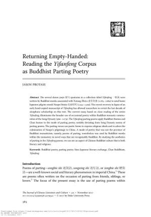 Returning Empty-Handed: Reading the Yifanfeng Corpus As Buddhist Parting Poetry