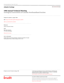 1988 Annual Technical Meeting: Geological Association of Canada Newfoundland Section