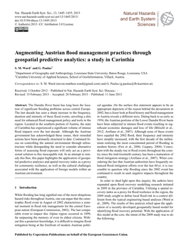 Augmenting Austrian Flood Management Practices Through Geospatial Predictive Analytics: a Study in Carinthia
