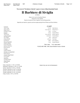 Il Barbiere Di Siviglia the Barber of Seville Page 1 of 2 Opera Assn
