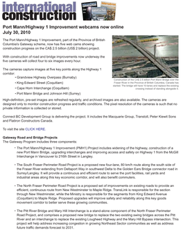 Port Mann/Highway 1 Improvement Webcams Now Online July 30, 2010