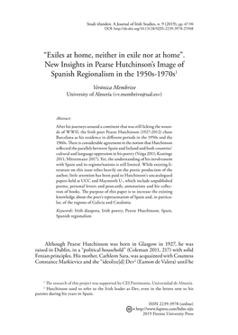 New Insights in Pearse Hutchinson's Image of Spanish Regionalism In