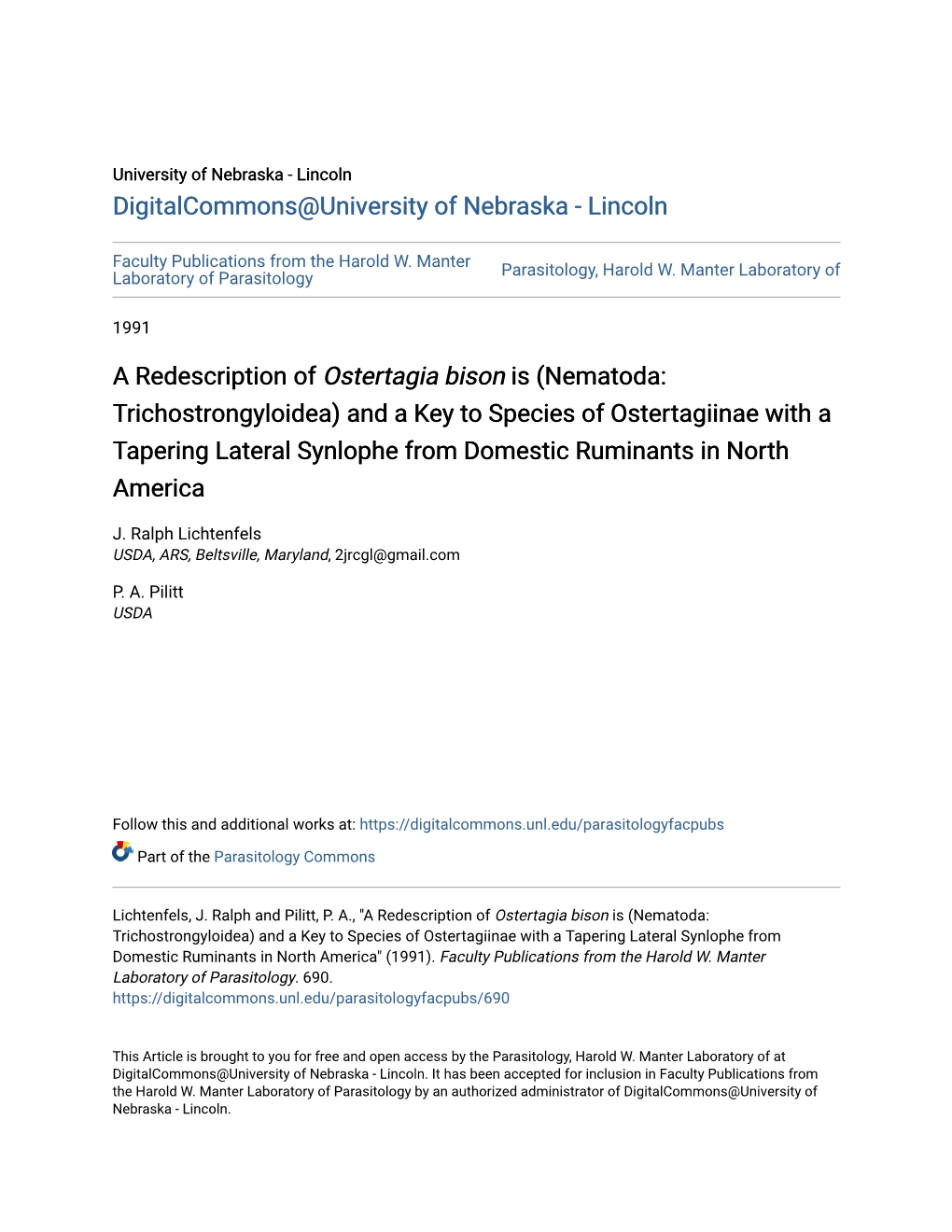 A Redescription of &lt;I&gt;Ostertagia Bison&lt;/I&gt;