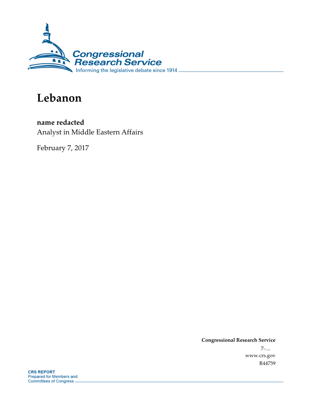 Lebanon Name Redacted Analyst in Middle Eastern Affairs