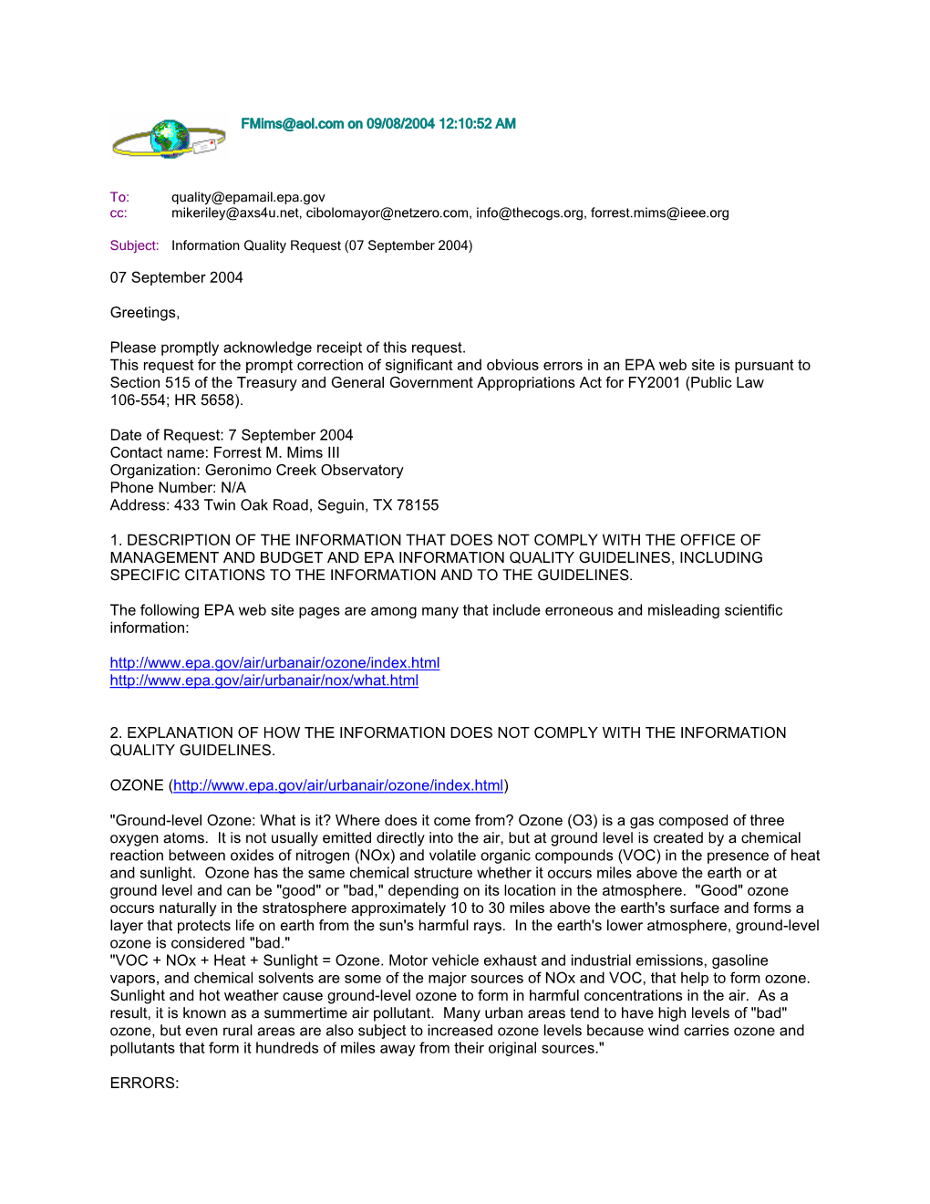 RFC: Ozone and Nitrogen Oxides Webpages