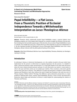 Papal Infallibility – a Flat Locus. from a Thomistic Position of Ecclesial Independence Towards a Whiteheadian Interpretation As Locus Theologicus Alienus