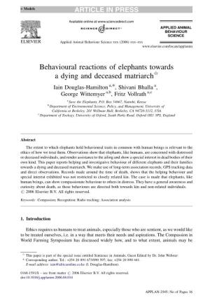 Behavioural Reactions of Elephants Towards a Dying and Deceased