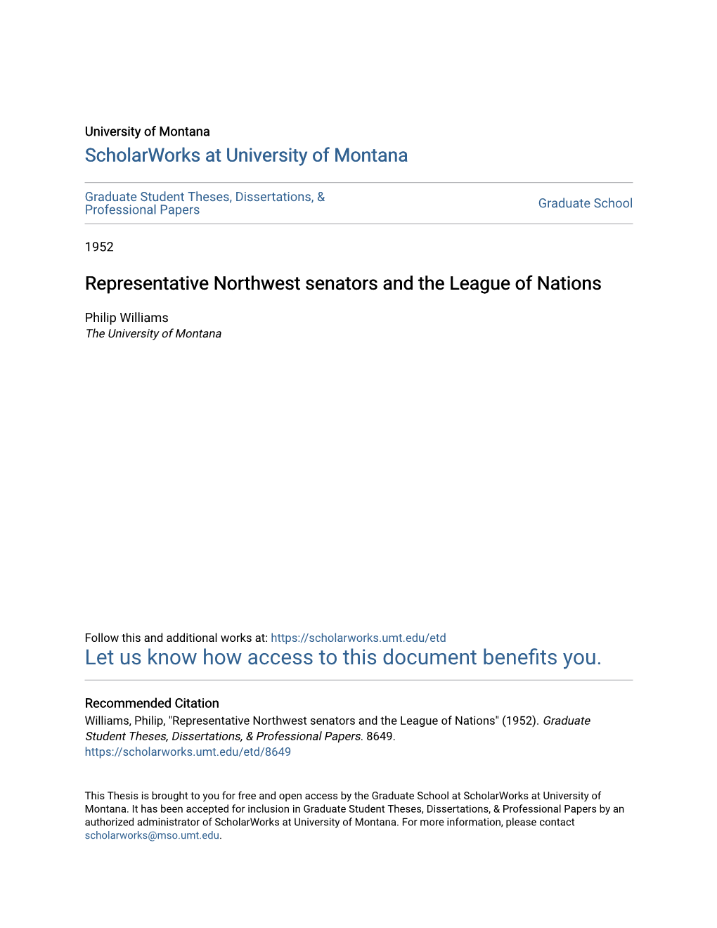 Representative Northwest Senators and the League of Nations