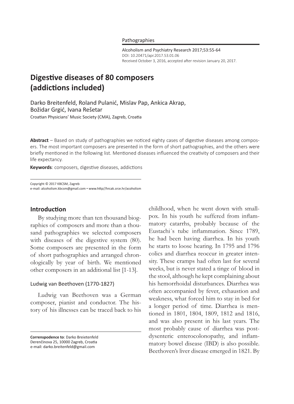 Digestive Diseases of 80 Composers (Addictions Included)