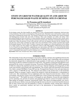 Study on Ground Water Quality in and Around Perungudi Solid Waste Dumping Site in Chennai
