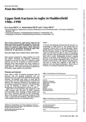 Upper Limb Fractures in Rugby in Huddersfield 1986- 1 990