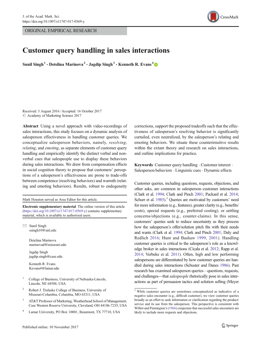 Customer Query Handling in Sales Interactions