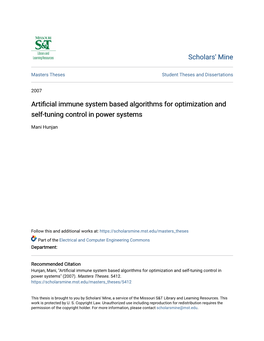 Artificial Immune System Based Algorithms for Optimization and Self-Tuning Control in Power Systems
