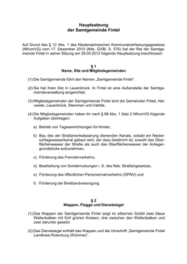 Hauptsatzung Der Samtgemeinde Fintel