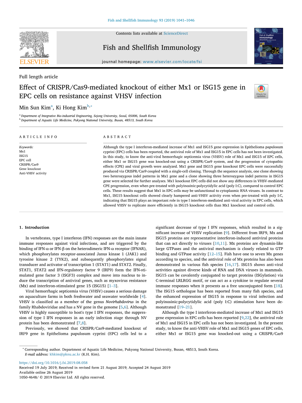 Effect of CRISPR/Cas9-Mediated Knockout of Either Mx1 Or ISG15