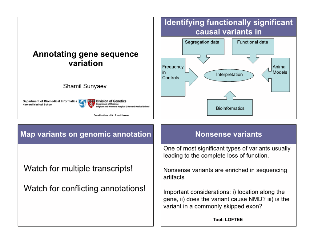 Annotating Gene Sequence Variation Watch for Multiple Transcripts!