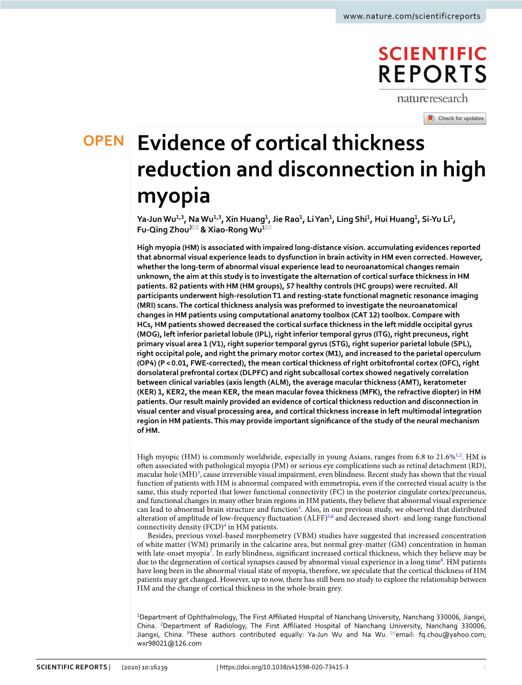 Evidence of Cortical Thickness Reduction and Disconnection in High