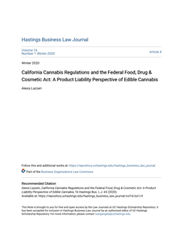 California Cannabis Regulations and the Federal Food, Drug & Cosmetic