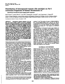 Restriction Fragments of Human Chromosome 21 (Pulsed-Field Gel Electrophoreis/Physcal Mapplng/Genomlc Anon) JESUS SAINZ*, LARYSA Pevnyt, YUE Wul, CHARLES R