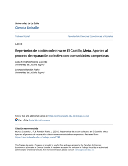 Repertorios De Acción Colectiva En El Castillo, Meta. Aportes Al Proceso De Reparación Colectiva Con Comunidades Campesinas