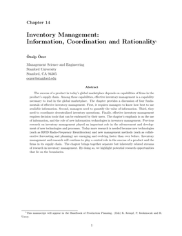 Inventory Management: Information, Coordination and Rationality1