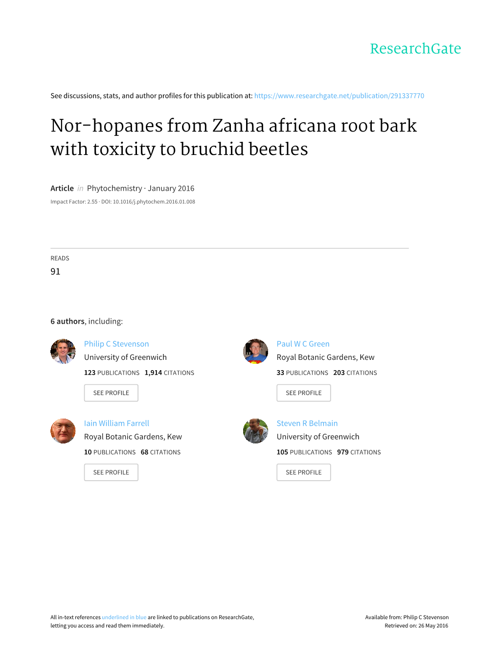 Nor-Hopanes from Zanha Africana Root Bark with Toxicity to Bruchid Beetles