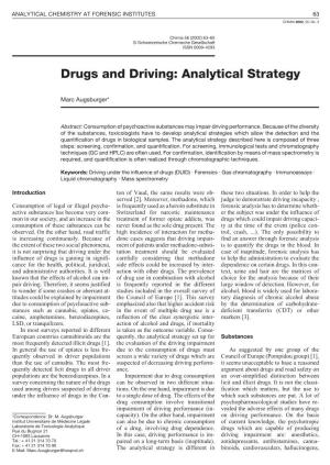 Drugs and Driving: Analytical Strategy