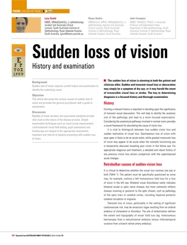Sudden Loss of Vision – History and Examination