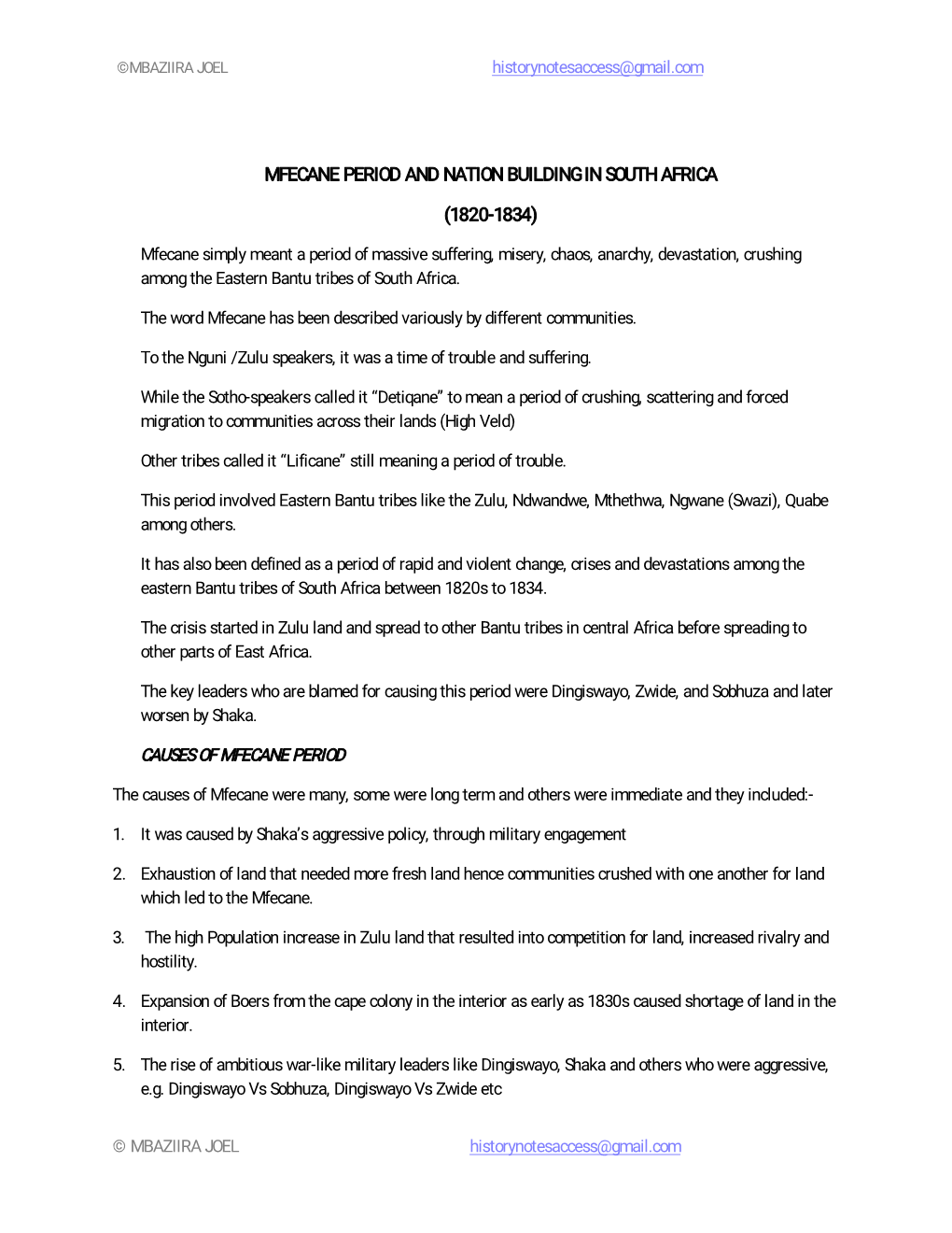 Page 1 ©MBAZIIRA JOEL Historynotesaccess@Gmail.Com