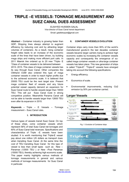 E Vessels: Tonnage Measurment and Suez Canal Dues Assessment