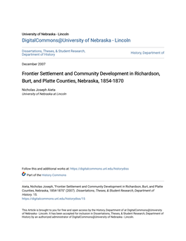 Frontier Settlement and Community Development in Richardson, Burt, and Platte Counties, Nebraska, 1854-1870