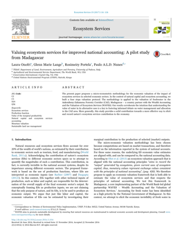 Valuing Ecosystem Services for Improved National Accounting A