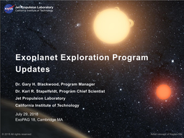 Exoplanet Exploration Program Updates