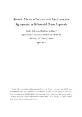 Dynamic Models of International Environmental Agreements: a Differential Game Approach