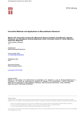 Innovative Methods and Applications in Mucoadhesion Research