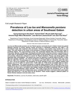 Prevalence of Loa Loa and Mansonella Perstans Detection in Urban Areas of Southeast Gabon