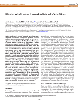 Schizotypy As an Organizing Framework for Social and Affective Sciences