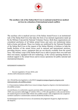 The Auxiliary Role of the Italian Red Cross to National Armed Forces Medical Services in a Situation of International Armed Conflicts
