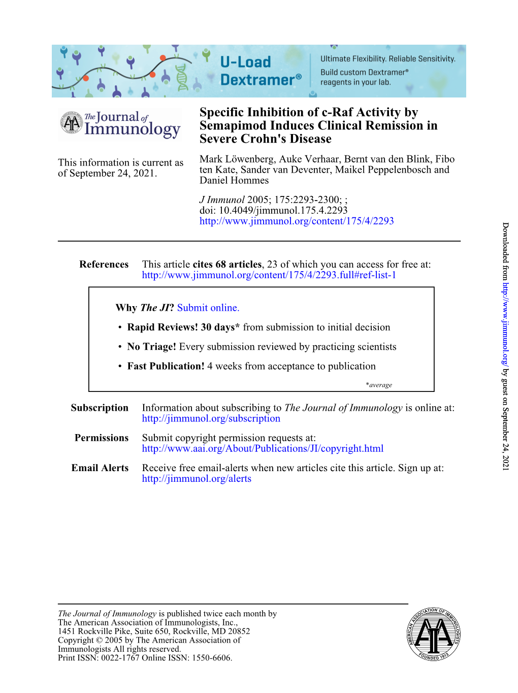 Severe Crohn's Disease Semapimod Induces Clinical Remission in Specific Inhibition of C-Raf Activity By