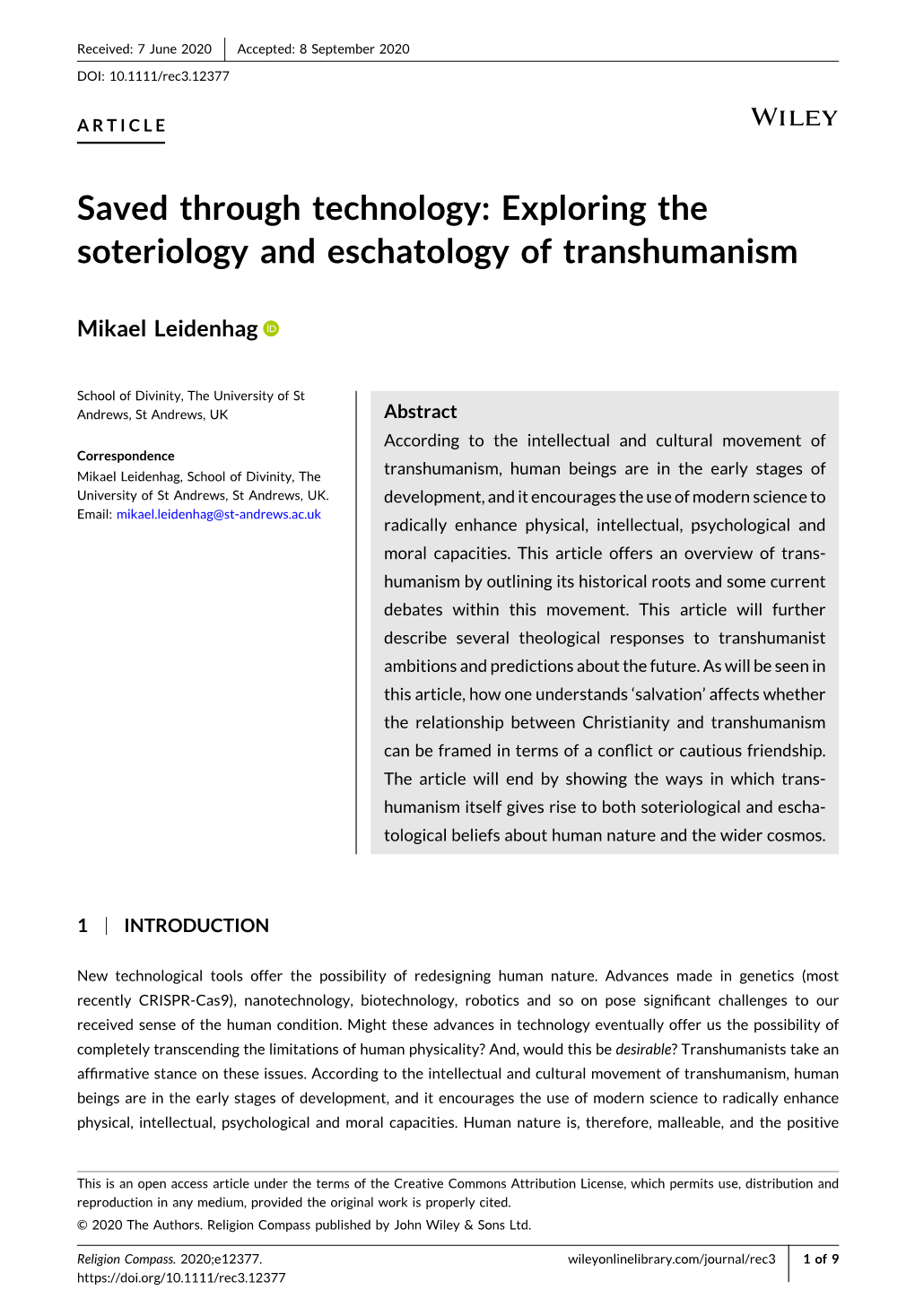 Saved Through Technology: Exploring the Soteriology and Eschatology of Transhumanism