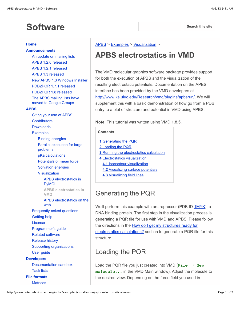 APBS Electrostatics in VMD - Software 4/6/12 9:51 AM