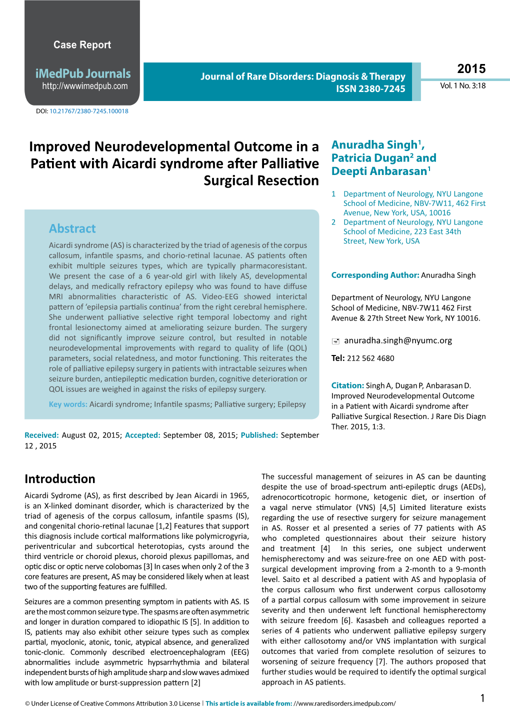 Improved Neurodevelopmental Outcome in a Patient with Aicardi