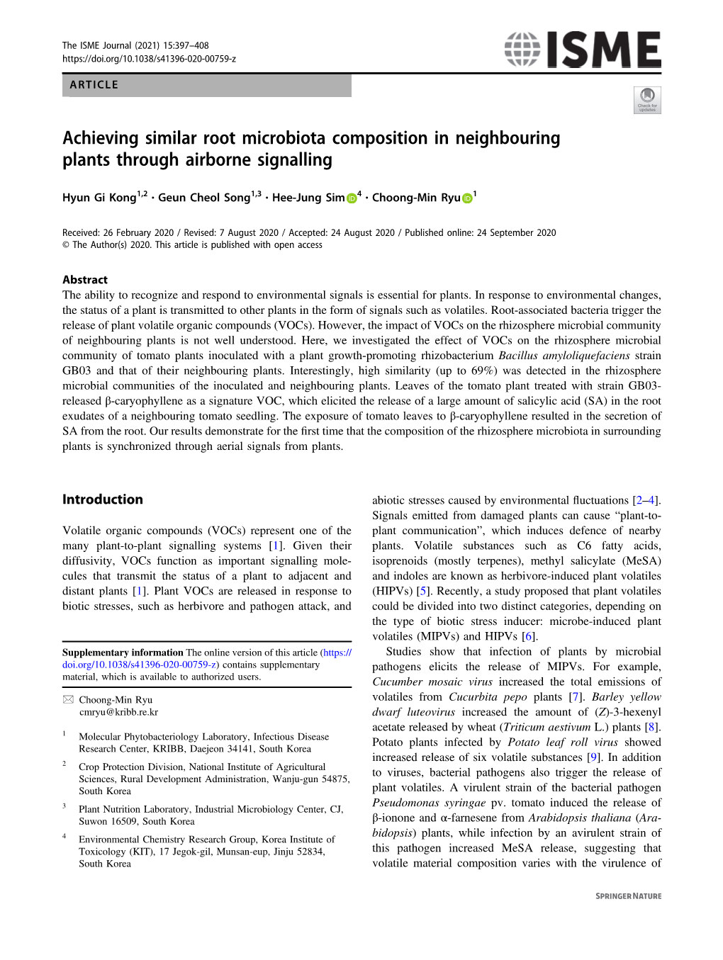 Achieving Similar Root Microbiota Composition in Neighbouring Plants Through Airborne Signalling