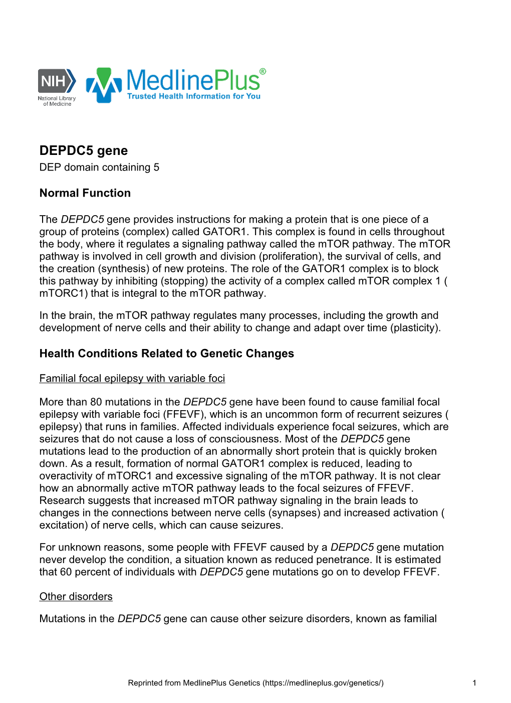DEPDC5 Gene DEP Domain Containing 5
