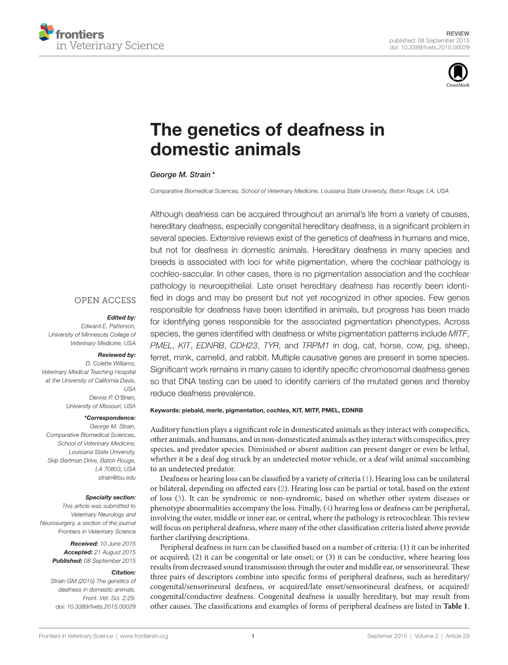 The Genetics of Deafness in Domestic Animals