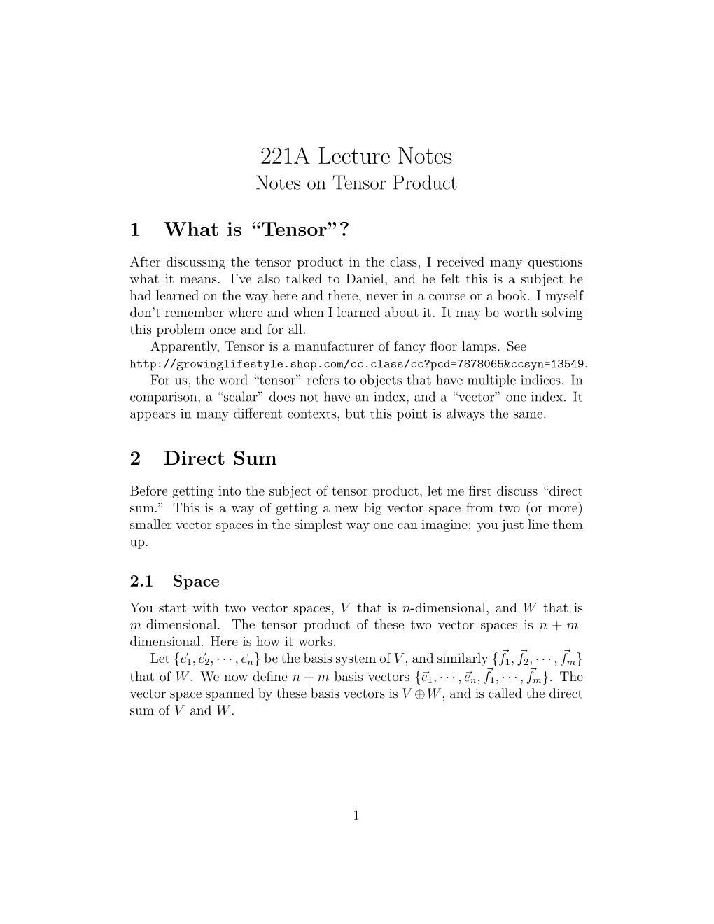 221A Lecture Notes Notes on Tensor Product